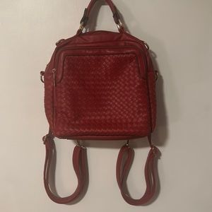 Red Italian leather backpack style bag EUC. approximately 11x11